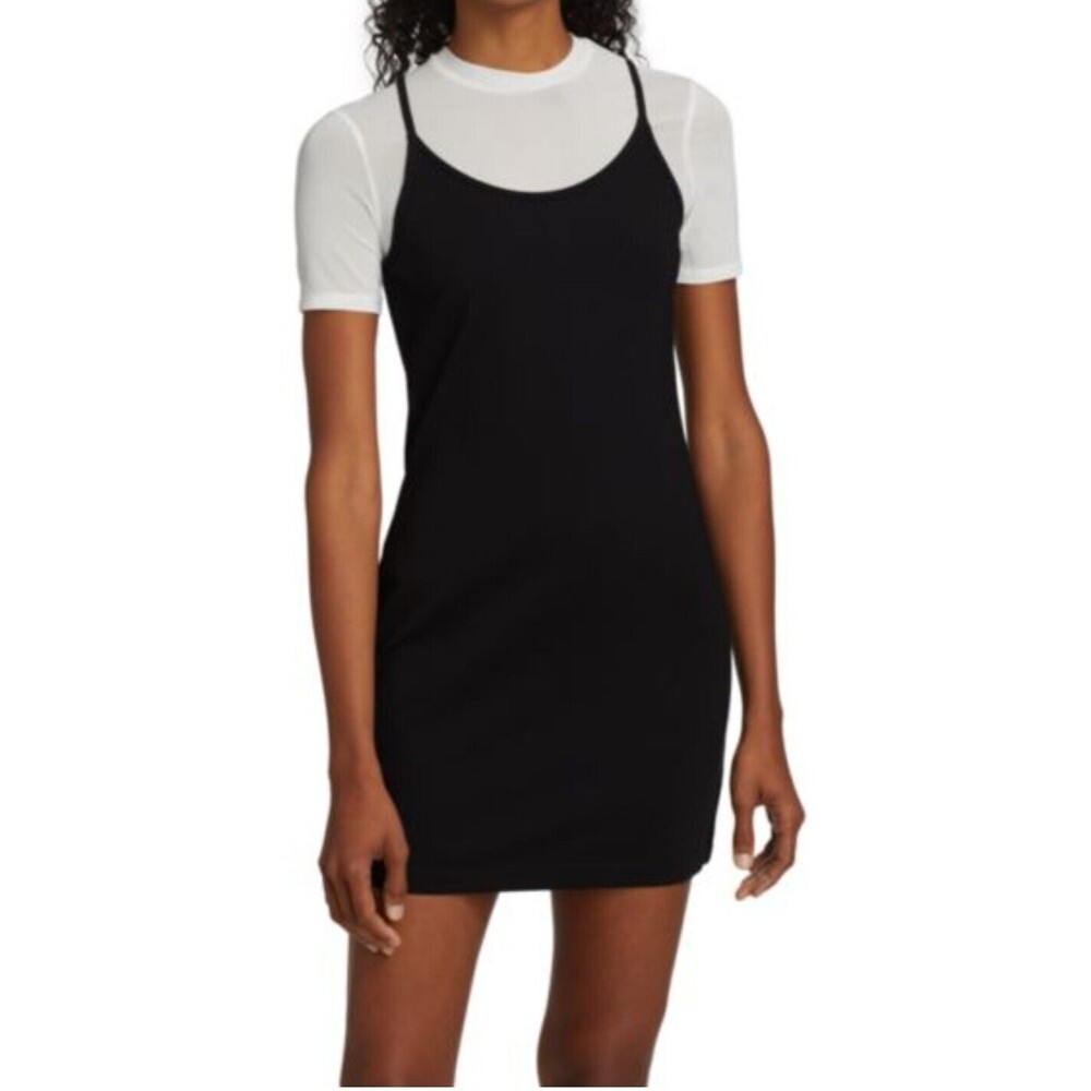 STAUD Gwen Mini-dress Black Layered Bodycon T Shirt Dress Size Small